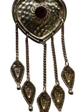 Vintage 50’s Gold Heart Brooch with Red Glass Bead